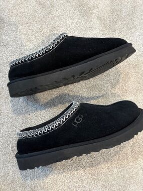 UGG Black Suede Quilted-Trim Slip-On Slippers